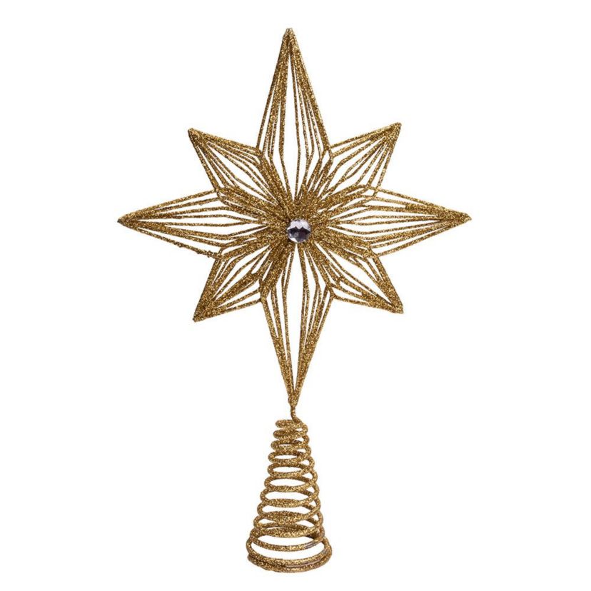 12-Inch Unlit Gold Glittered 6-Point Star Tree Topper