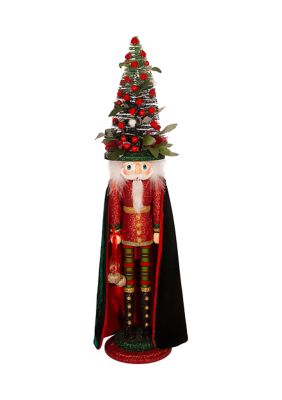 24-Inch Battery-Operated Hollywood Red and Dark Green Nutcracker with LED Hat