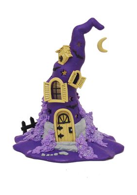 10.43 Inch Claydough Halloween Purple LED Witch Hat Table