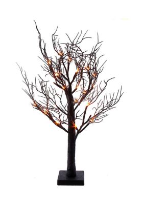 2-Foot Battery-Operated Orange LED Black Glitter Table Piece Tree