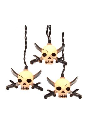 Kurt S. Adler UL 10-Light Skull with Silver Sword Light Set, White
