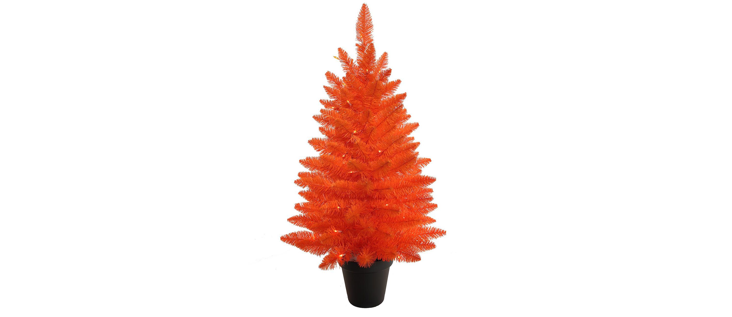 3-Foot Battery-Operated Pre-Lit Halloween Orange Potted Tree With Orange LED Lights
