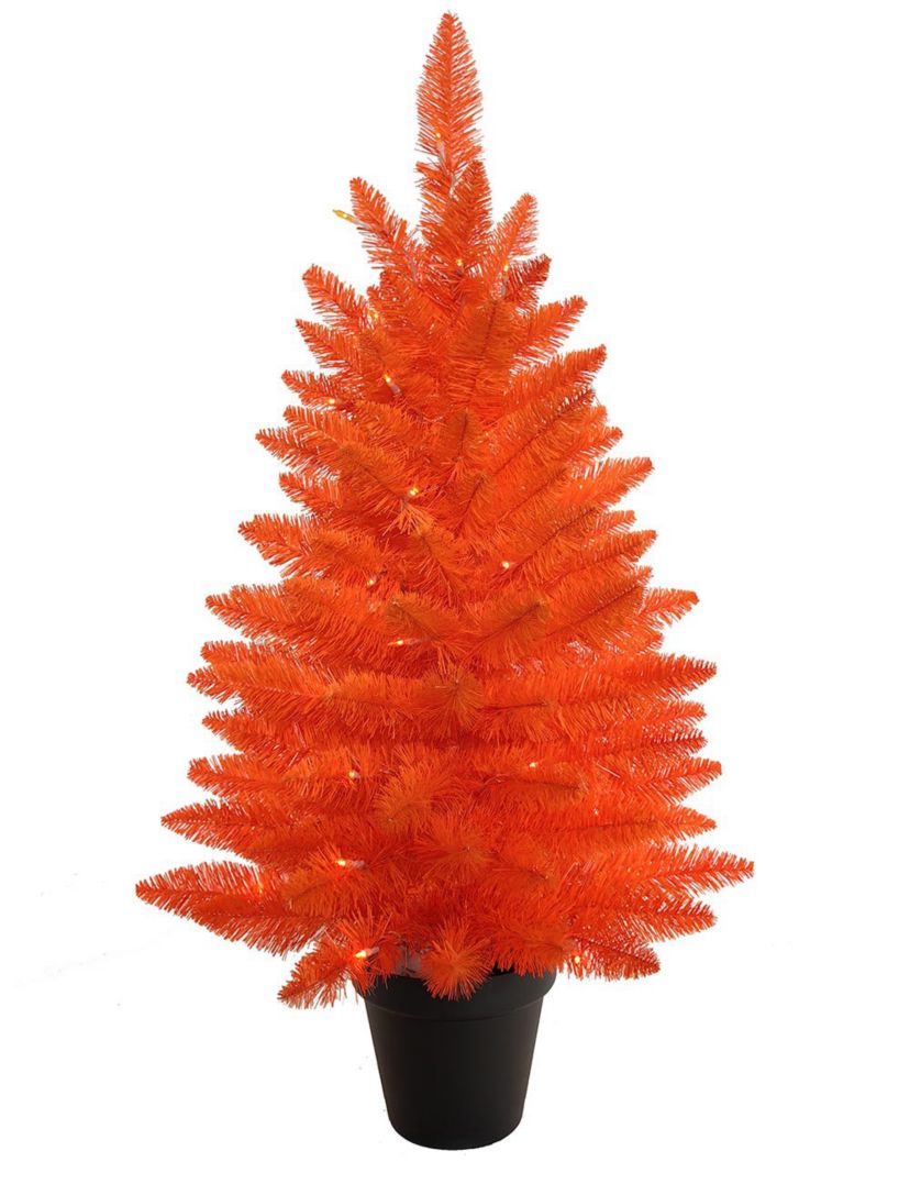 3-Foot Battery-Operated Pre-Lit Halloween Orange Potted Tree With Orange LED Lights