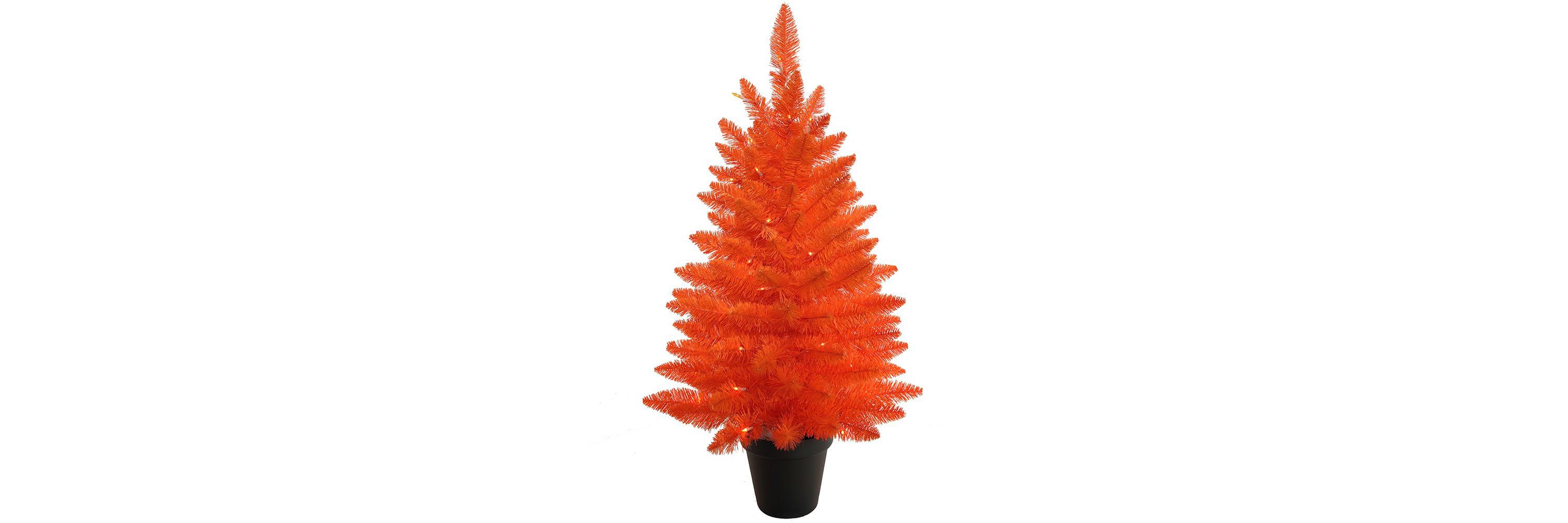 3-Foot Battery-Operated Pre-Lit Halloween Orange Potted Tree With Orange LED Lights