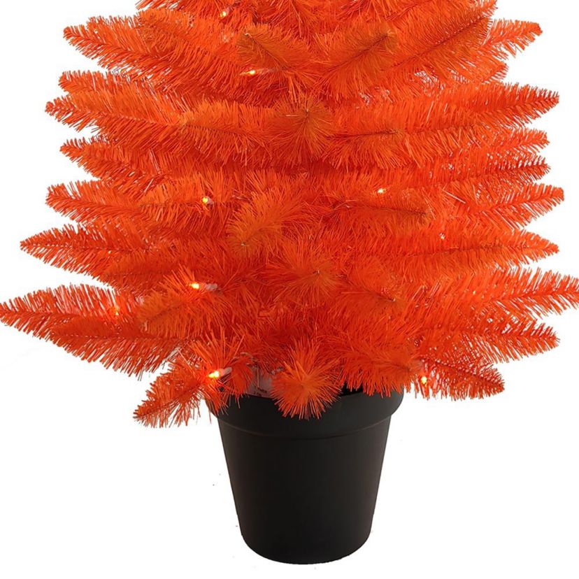 3-Foot Battery-Operated Pre-Lit Halloween Orange Potted Tree With Orange LED Lights