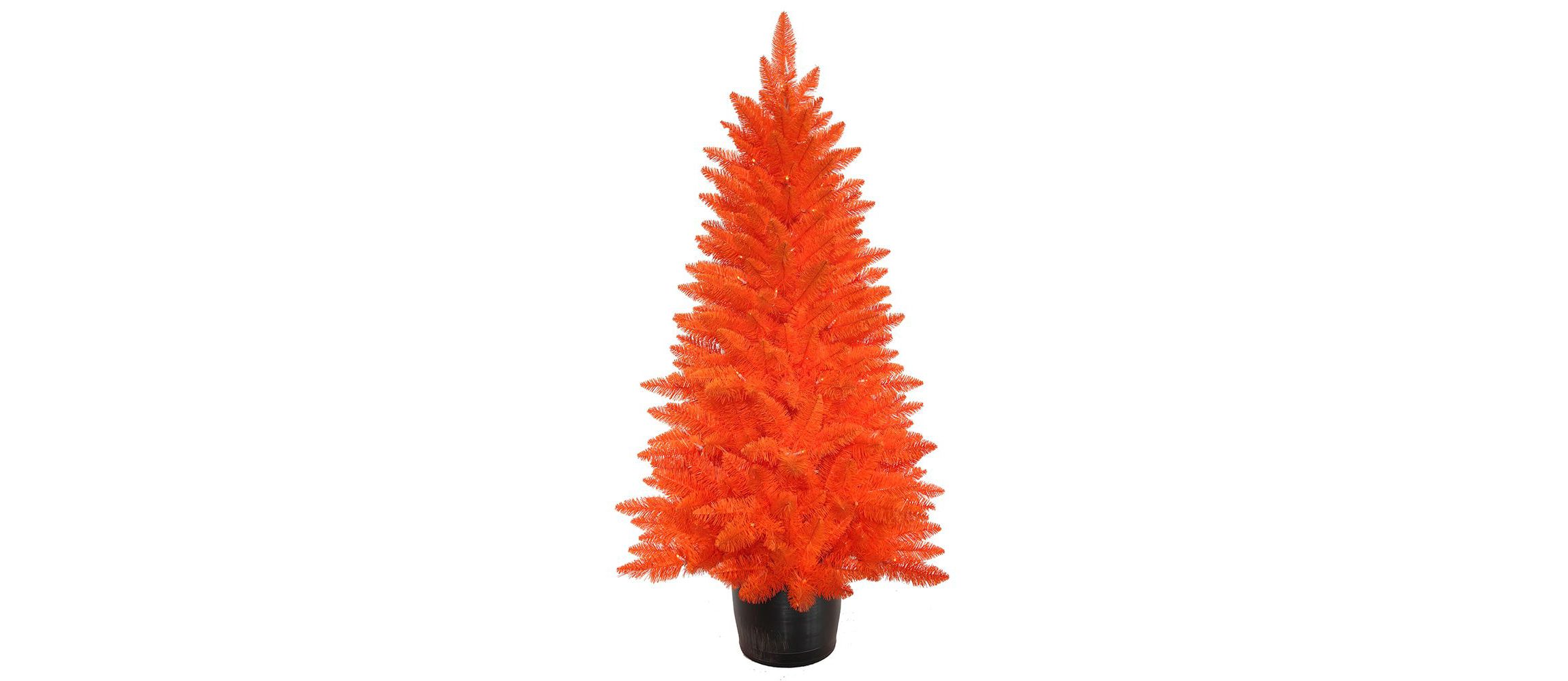 4.5-Foot Battery-Operated Pre-Lit Halloween Orange Potted Tree With Orange LED Lights