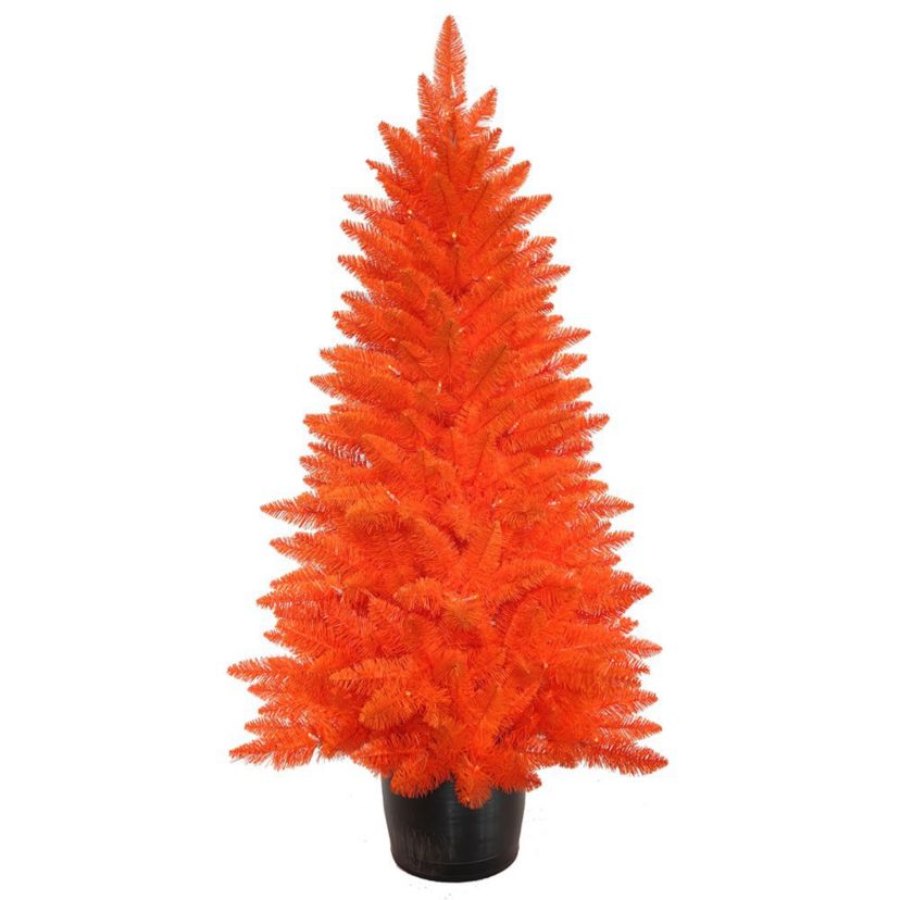 4.5-Foot Battery-Operated Pre-Lit Halloween Orange Potted Tree With Orange LED Lights
