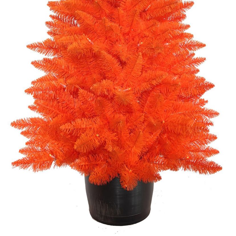 4.5-Foot Battery-Operated Pre-Lit Halloween Orange Potted Tree With Orange LED Lights