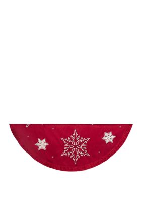 Kurt S. Adler 60-Inch Red Snowflake Embroidered and Pleated Tree Skirt, 60 in