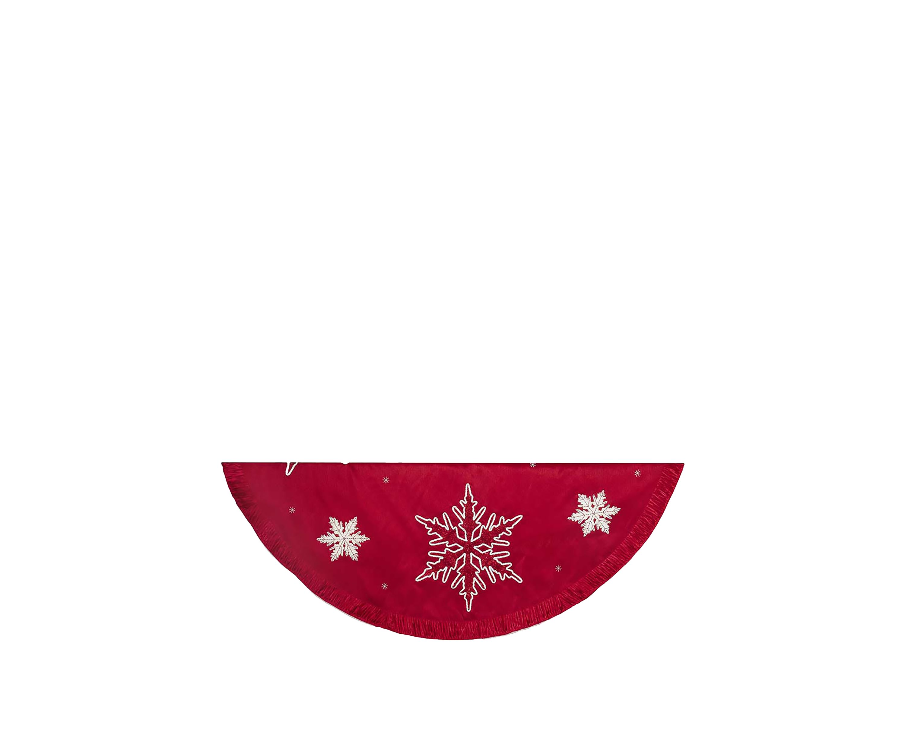  60-Inch Red Snowflake Embroidered and Pleated Tree Skirt 
