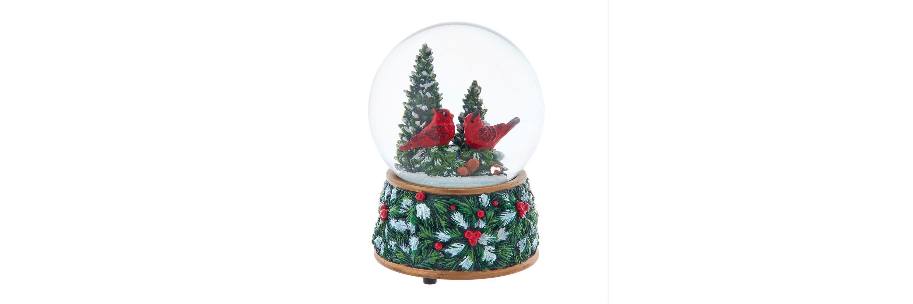 Kurt Adler 100mm Musical Wind-Up Christmas Tree with Cardinals Water Globe
