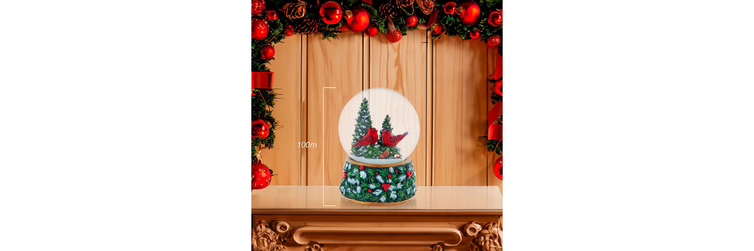Kurt Adler 100mm Musical Wind-Up Christmas Tree with Cardinals Water Globe