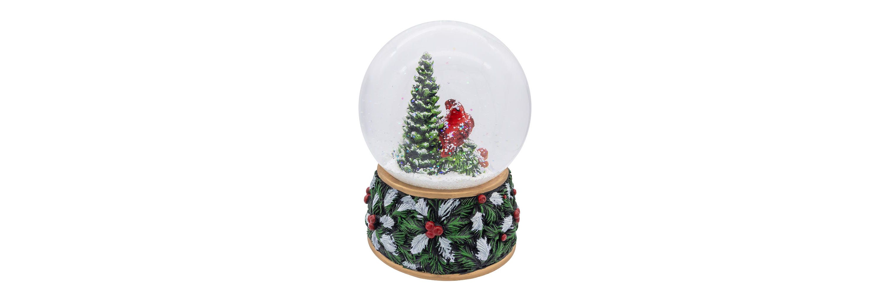 Kurt Adler 100mm Musical Wind-Up Christmas Tree with Cardinals Water Globe