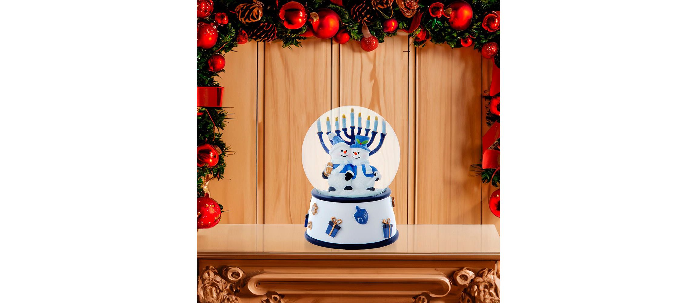 Kurt Adler 100MM Musical Wind-Up Hanukkah Snowman Water Globe