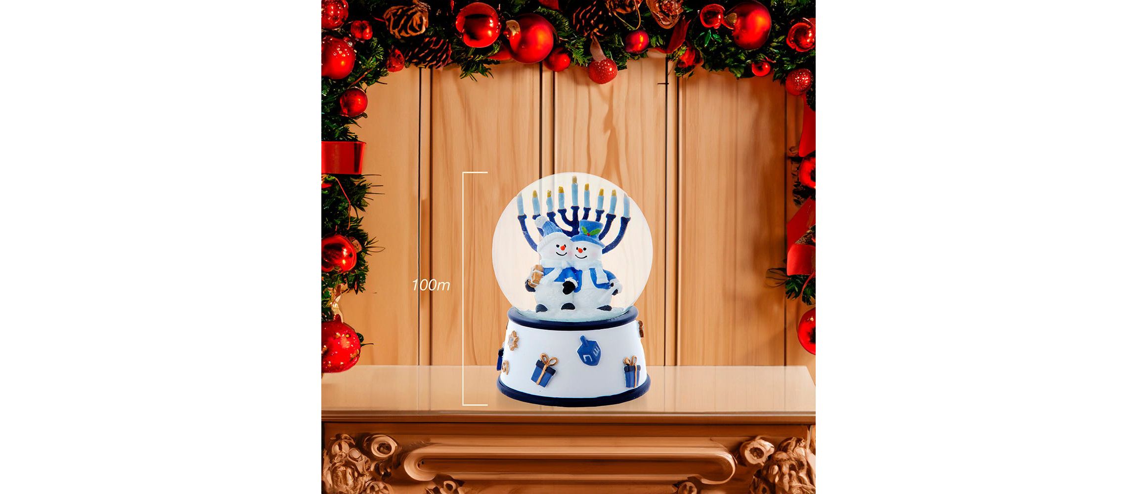 Kurt Adler 100MM Musical Wind-Up Hanukkah Snowman Water Globe