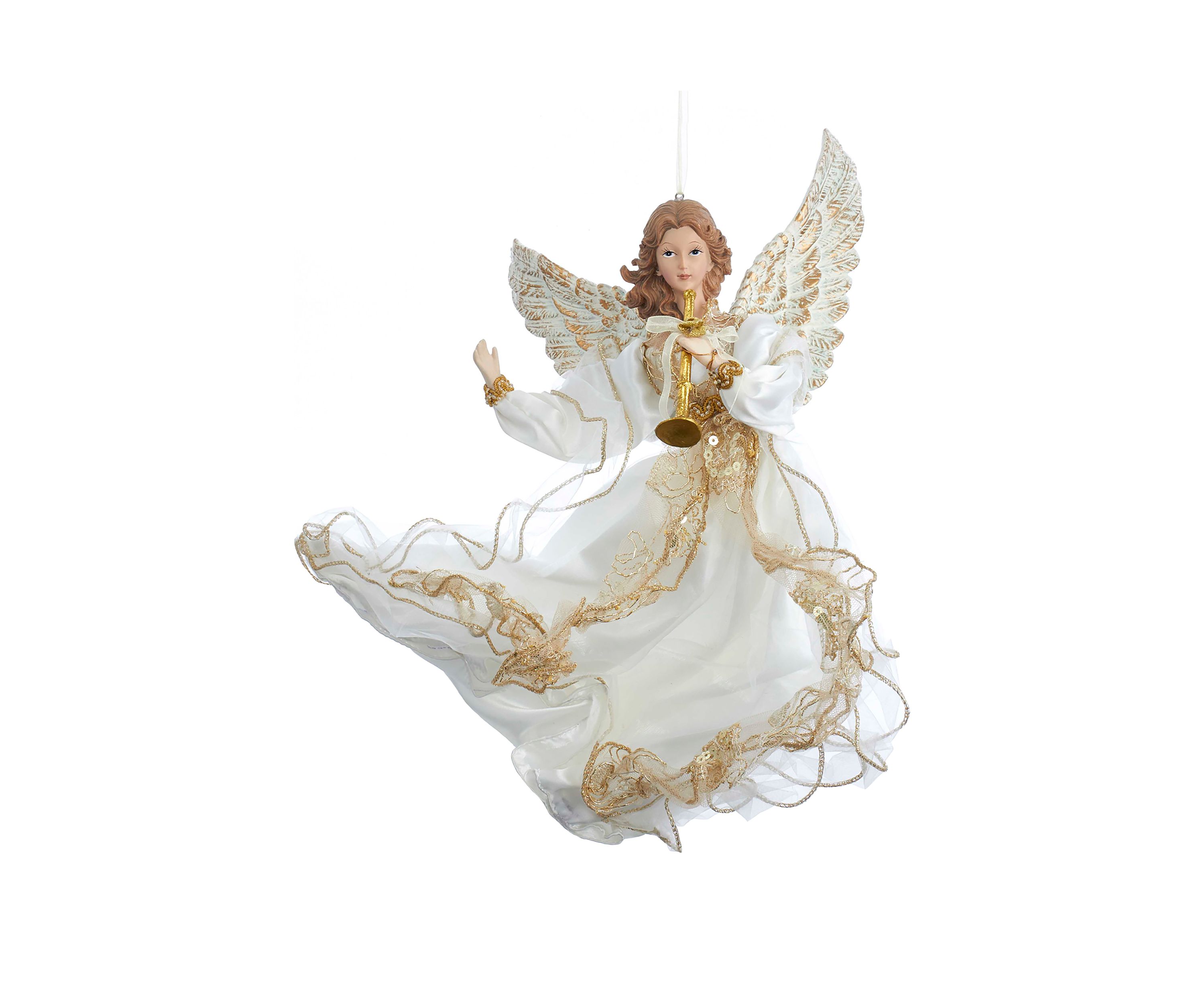 12 in Ivory and Gold Angel Ornament