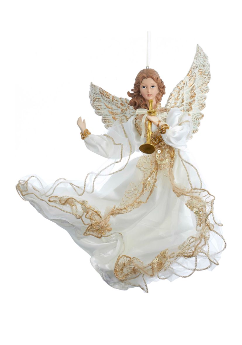 12 in Ivory and Gold Angel Ornament
