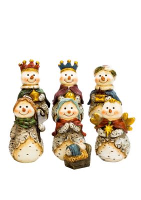 Resin Snowman Nativity Table 7-Piece Set