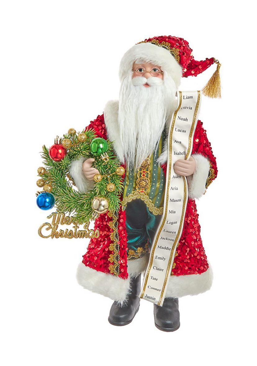 18-Inch Fabric And Resin Decorative Santa With Wreath Table Piece