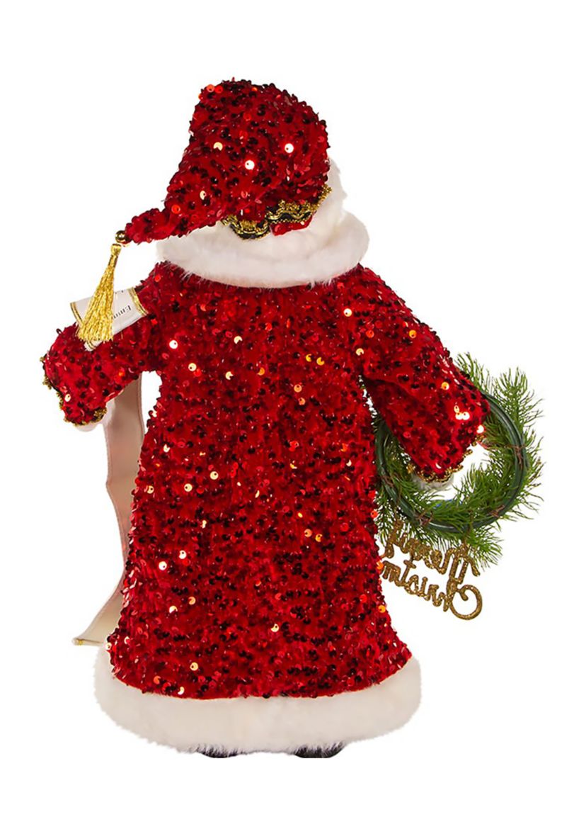 18-Inch Fabric And Resin Decorative Santa With Wreath Table Piece