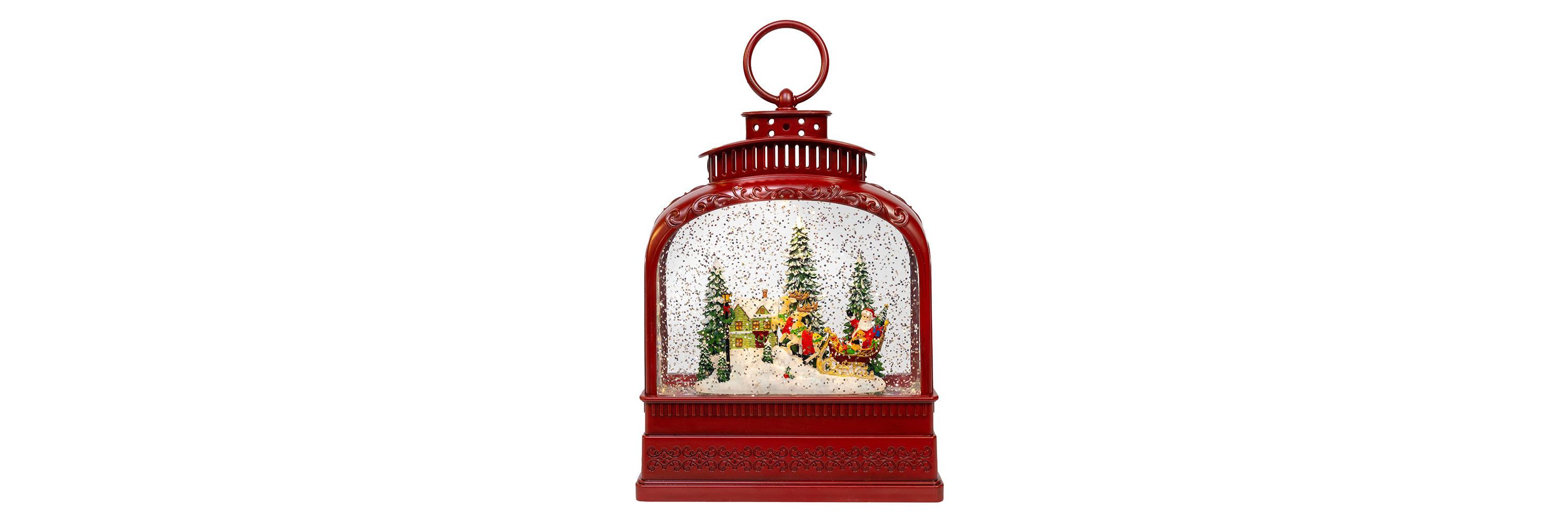 6.5-Inch Battery Operated USB LED Lighted Santa on Sleigh Lantern with Spinning Glitter Water