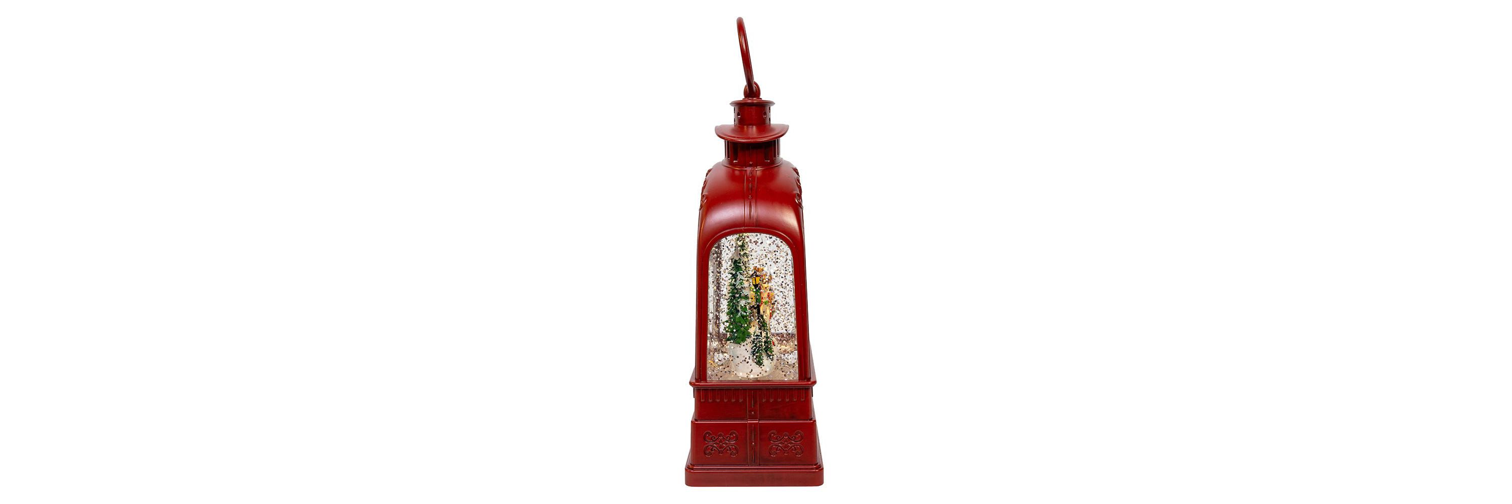 6.5-Inch Battery Operated USB LED Lighted Santa on Sleigh Lantern with Spinning Glitter Water