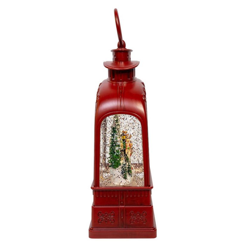 6.5-Inch Battery Operated USB LED Lighted Santa on Sleigh Lantern with Spinning Glitter Water