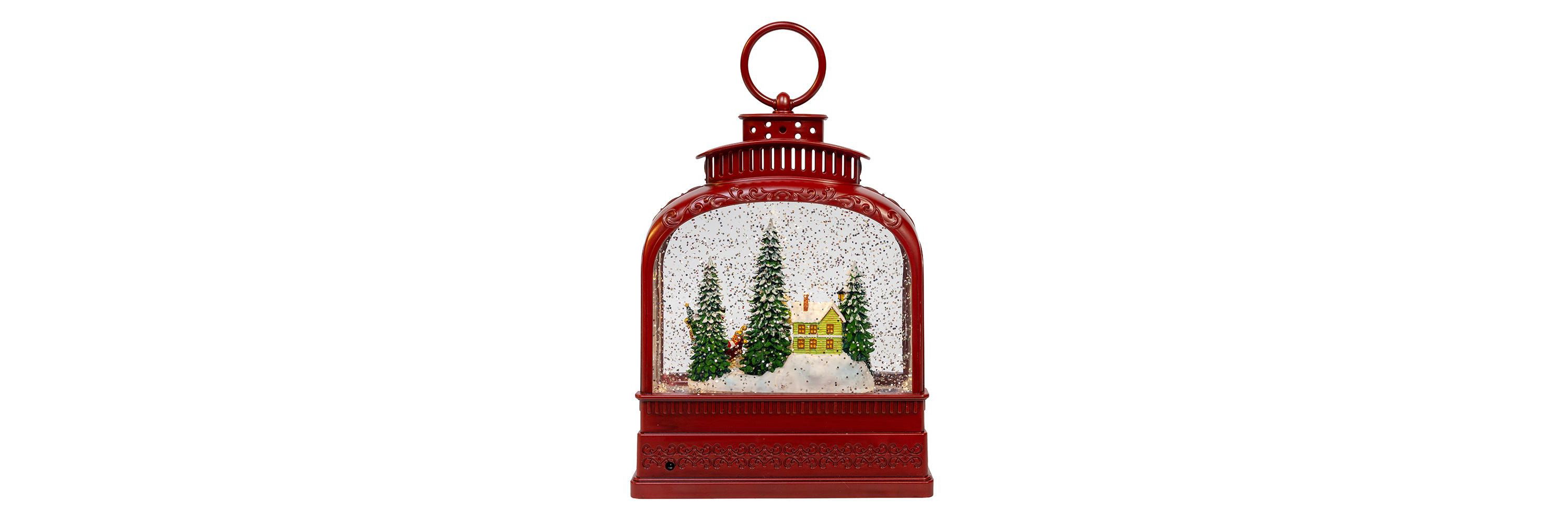 6.5-Inch Battery Operated USB LED Lighted Santa on Sleigh Lantern with Spinning Glitter Water