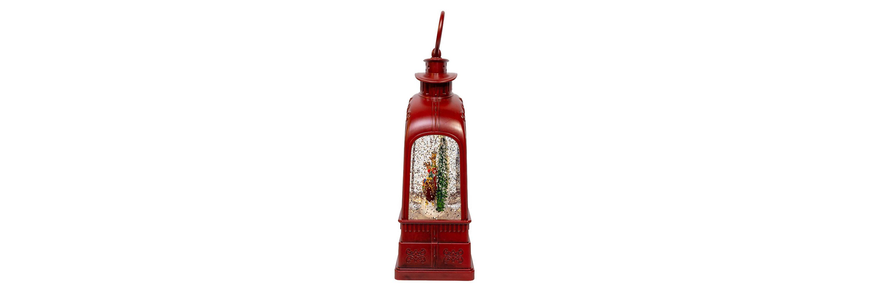 6.5-Inch Battery Operated USB LED Lighted Santa on Sleigh Lantern with Spinning Glitter Water
