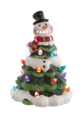Kurt S. Adler 9-Inch Battery Operated Ceramic Light-Up Snowman Tree, Green