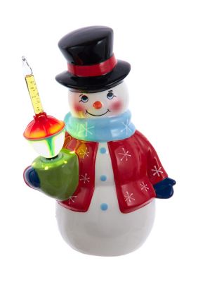 Kurt S. Adler 10-Inch Ceramic Snowman With Bubble Light, White