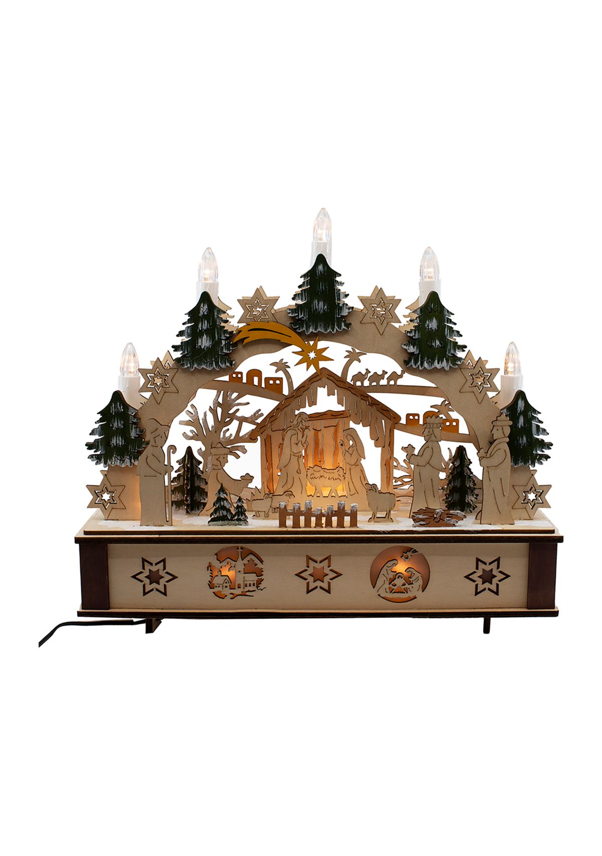 Light Up Wooden Nativity Scene with Candles