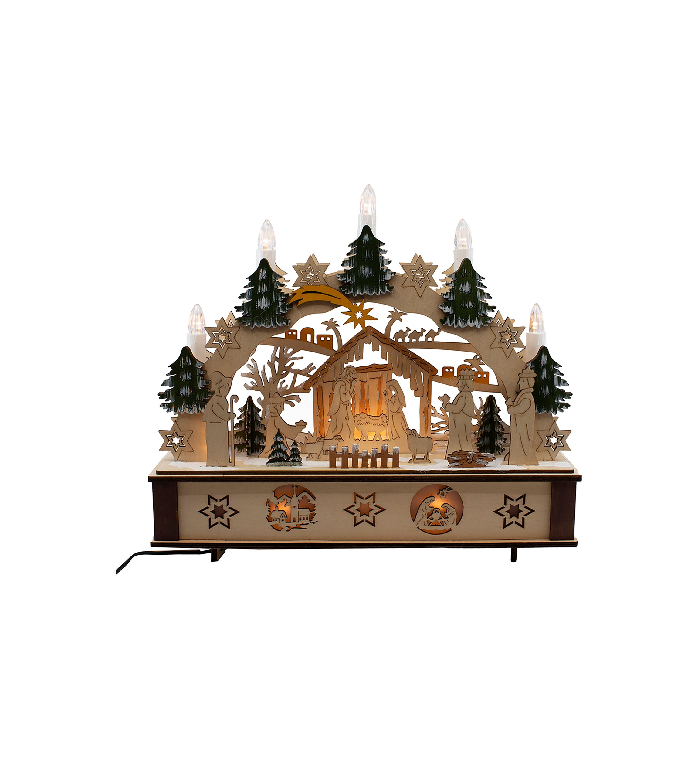 Light Up Wooden Nativity Scene with Candles