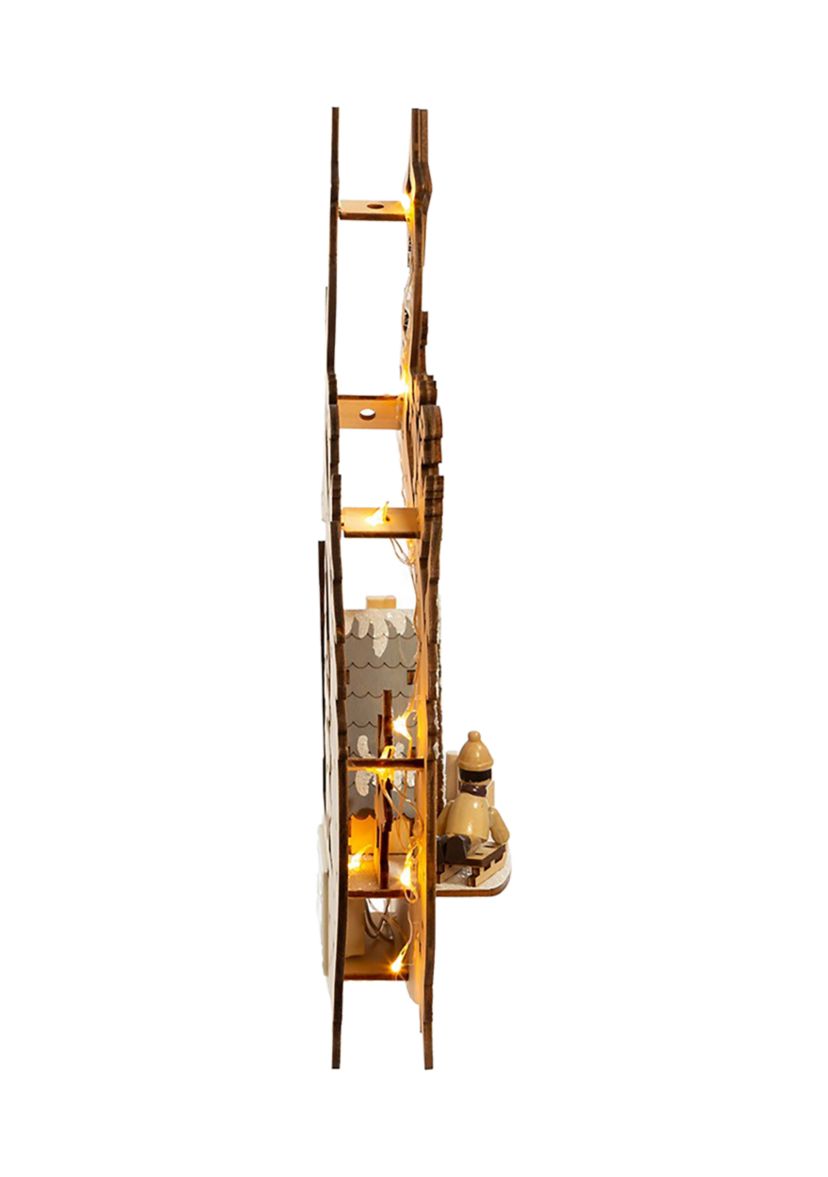 11.8-Inch Battery-Operated Light Up Wooden Christmas Village with Santa and Sleigh