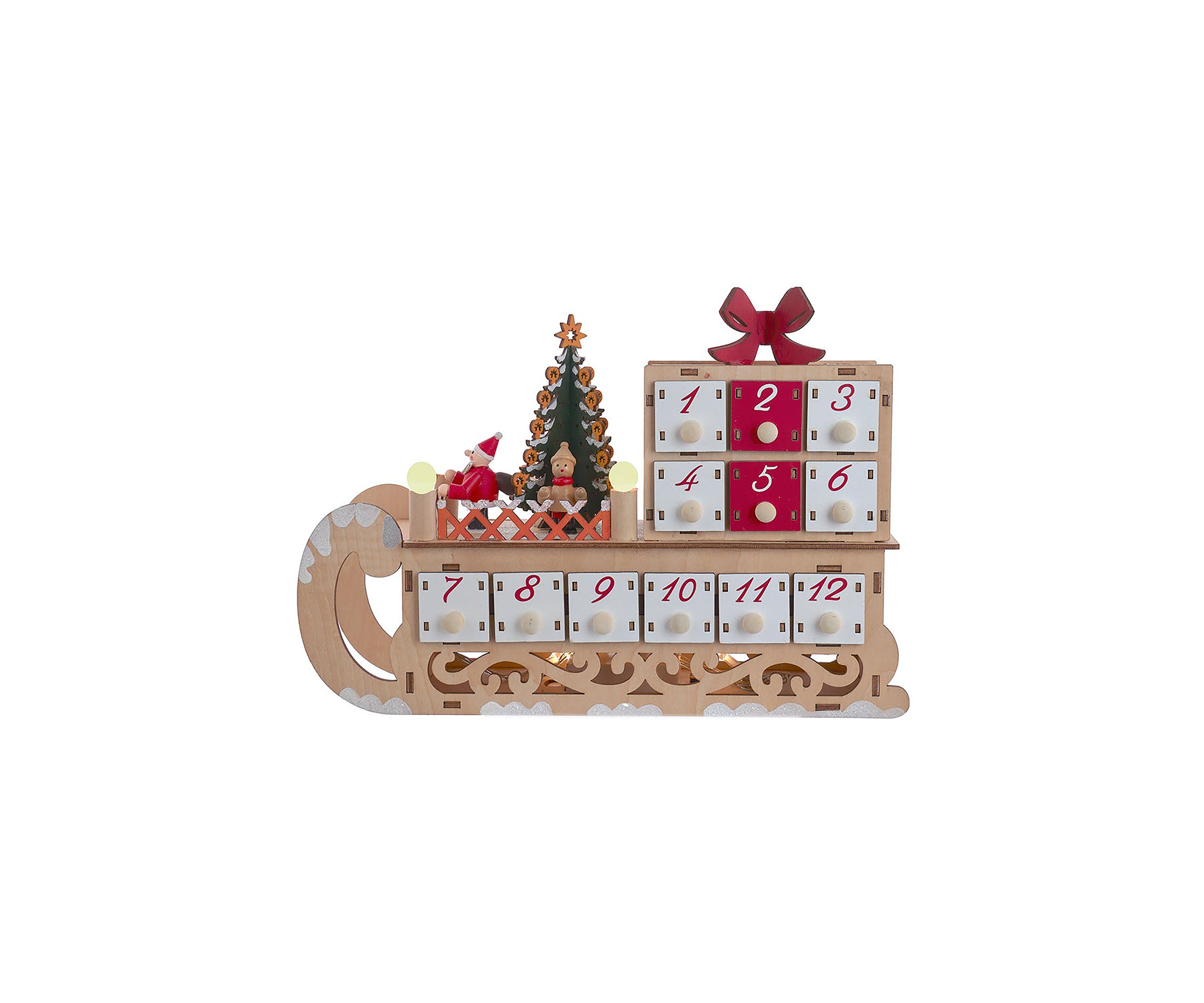 8.30-Inch Battery Operated 6-light LED Santa Sleigh With Advent Calendar