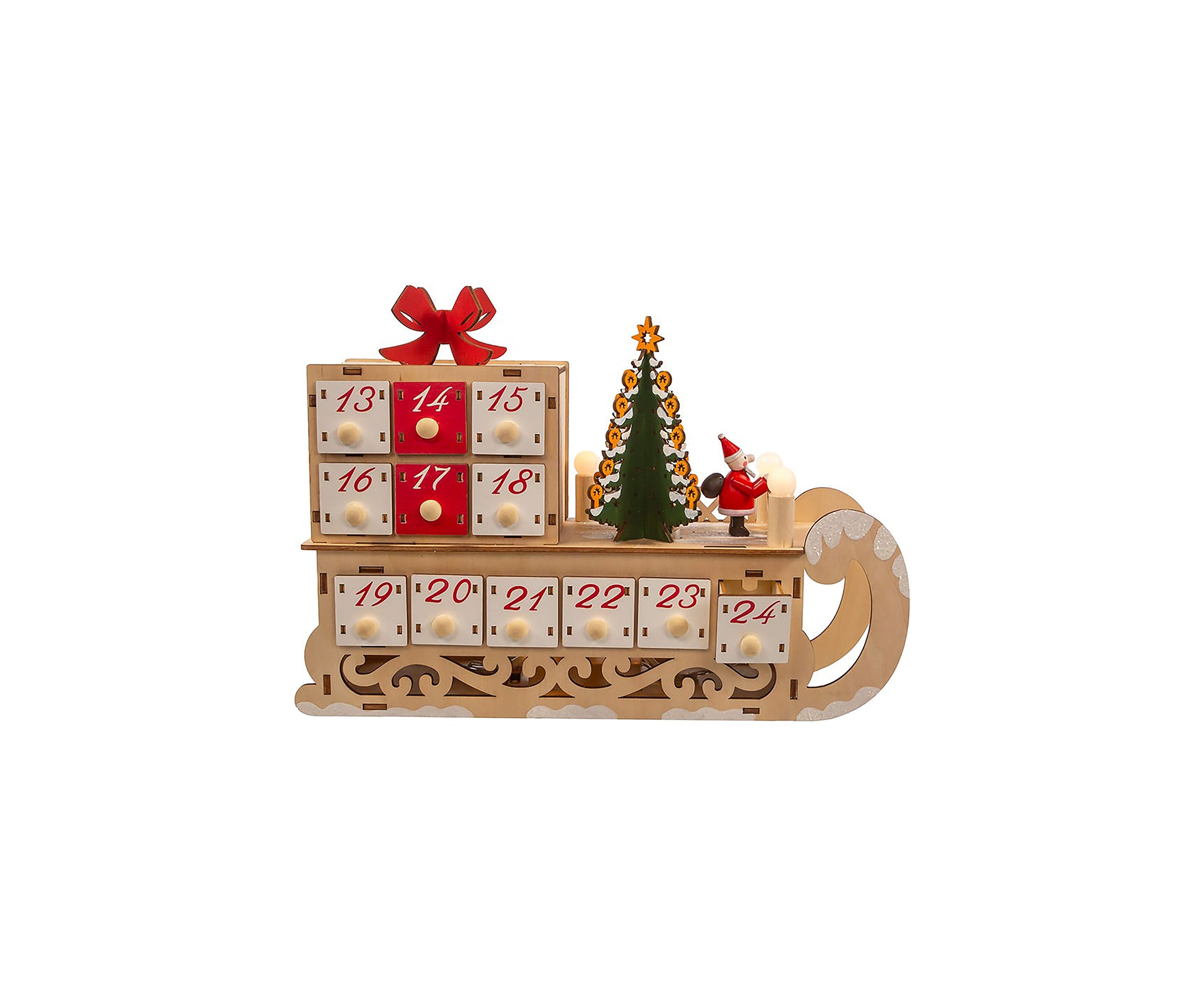 8.30-Inch Battery Operated 6-light LED Santa Sleigh With Advent Calendar