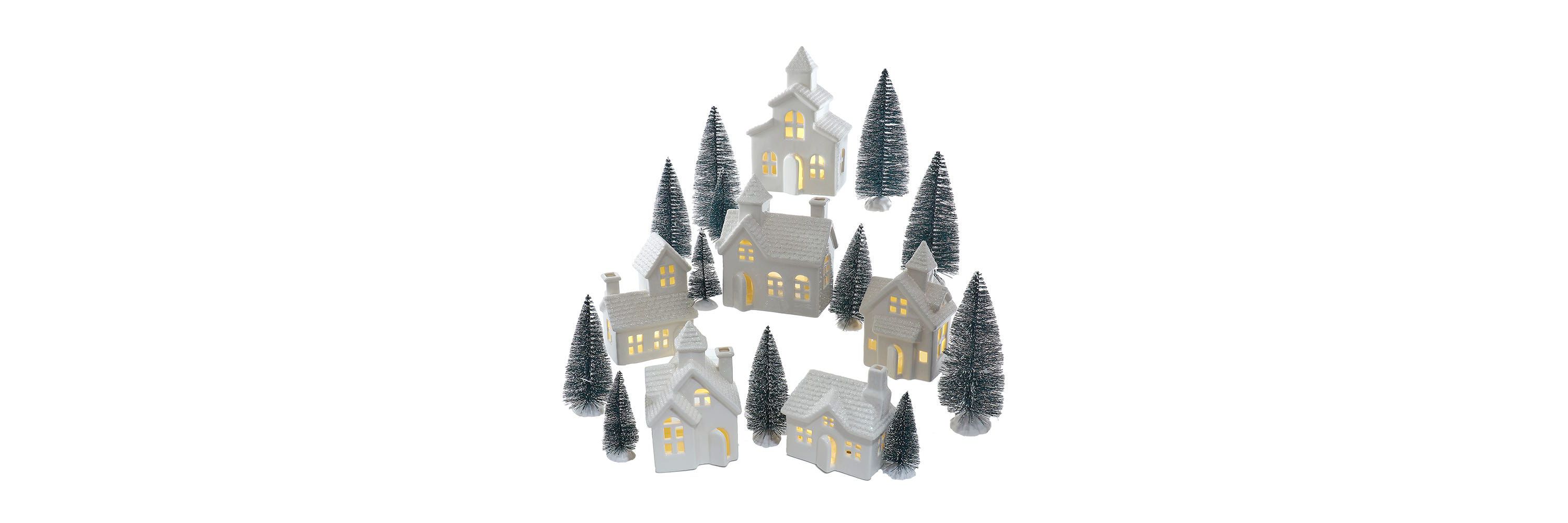 Kurt Adler 3 - 7.7-Inch Lighted Porcelain House 24-Piece Set