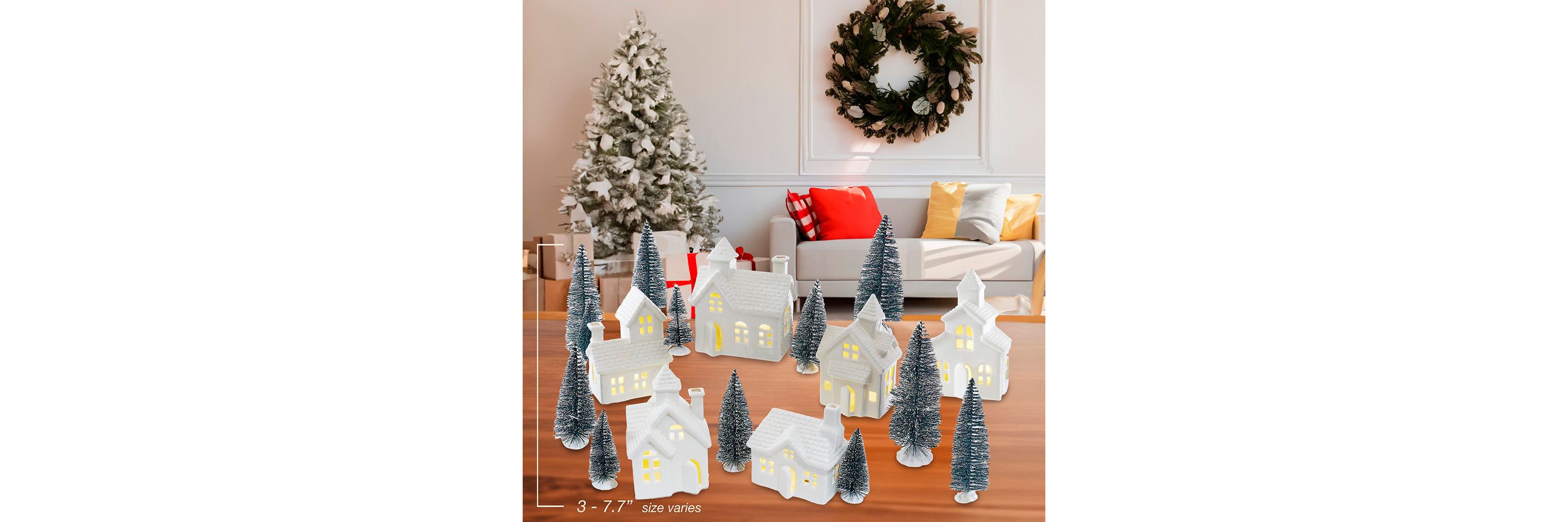 Kurt Adler 3 - 7.7-Inch Lighted Porcelain House 24-Piece Set