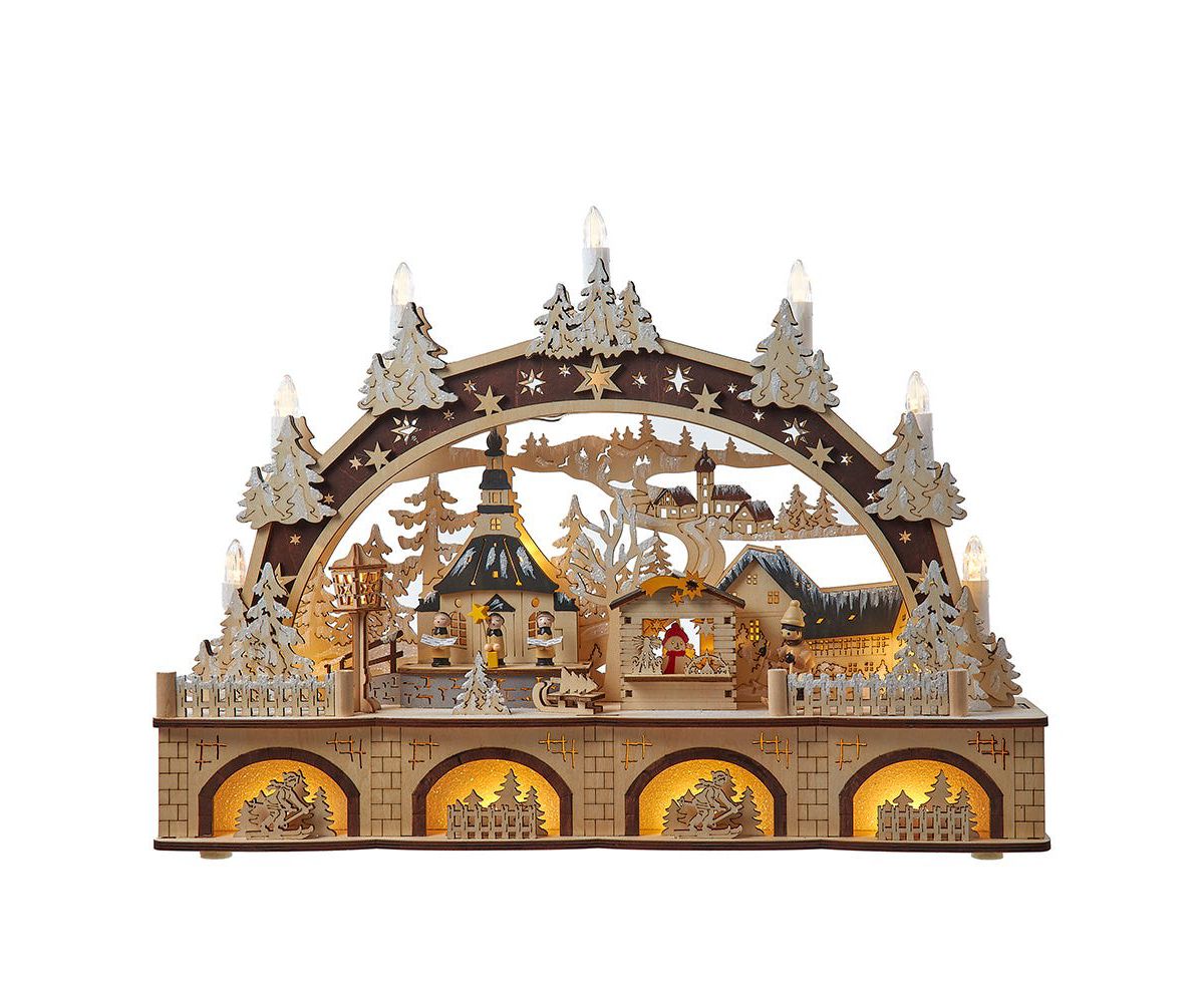Kurt Adler 17.72-Inch Wooden LED Light-Up Christmas Village With Candle