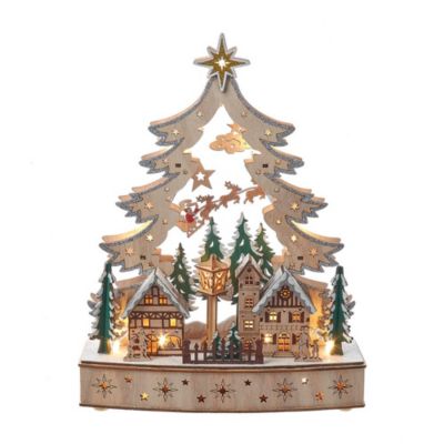 Kurt S. Adler Kurt Adler 12.6-Inch Battery Operated Lighted Christmas Tree Village, Brown