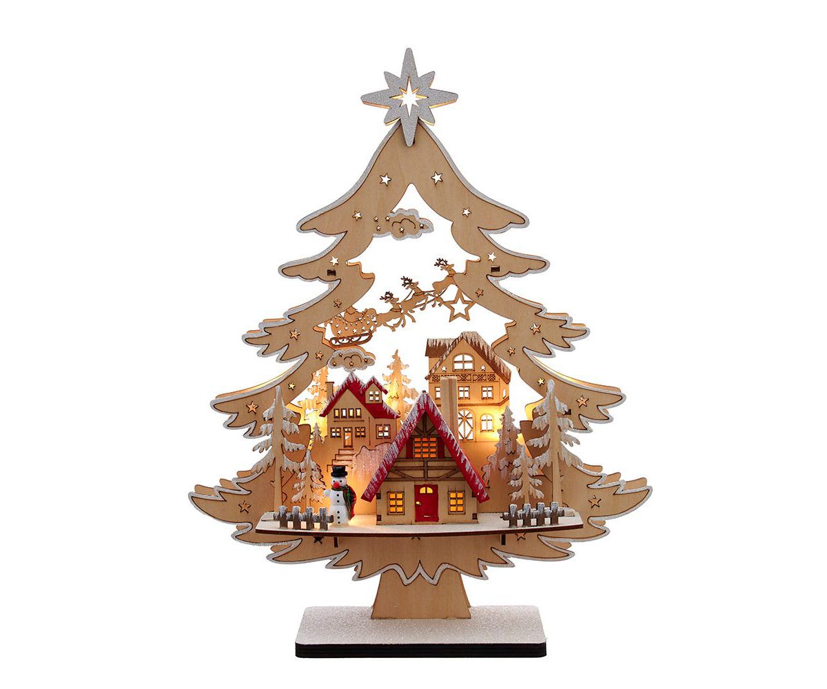 15-Inch Battery Operated 10-Light Tree With Village Scene