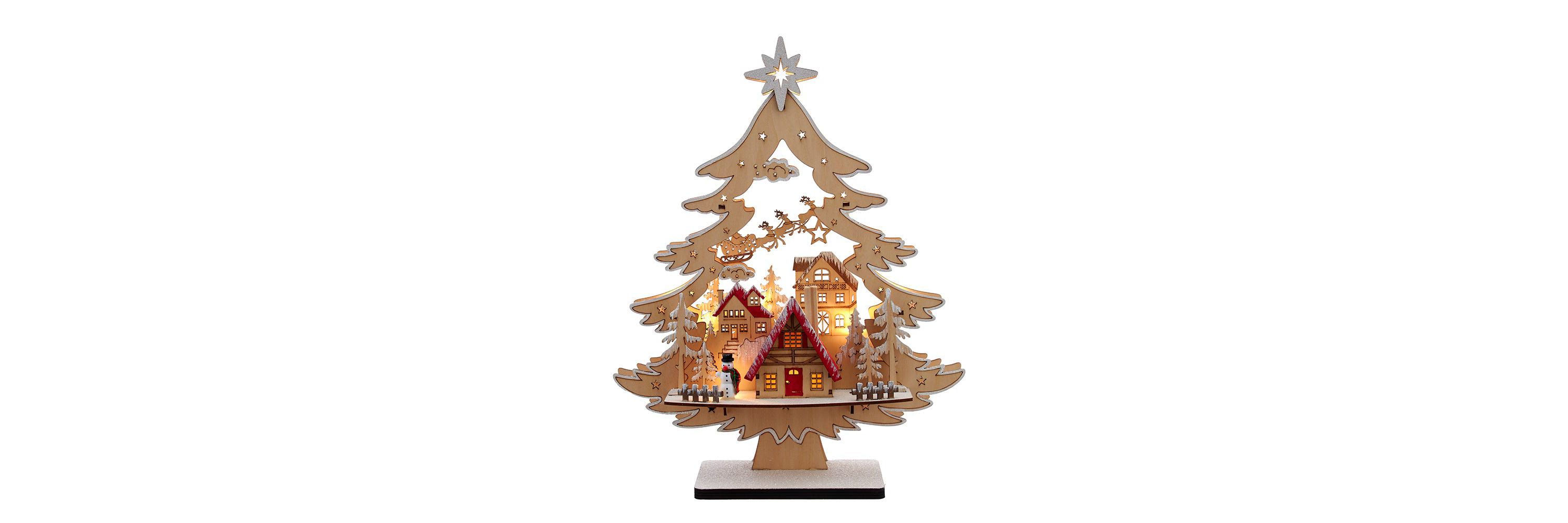 15-Inch Battery Operated 10-Light Tree With Village Scene