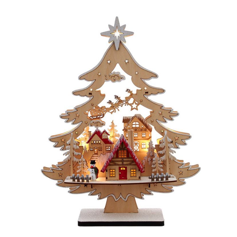 15-Inch Battery Operated 10-Light Tree With Village Scene