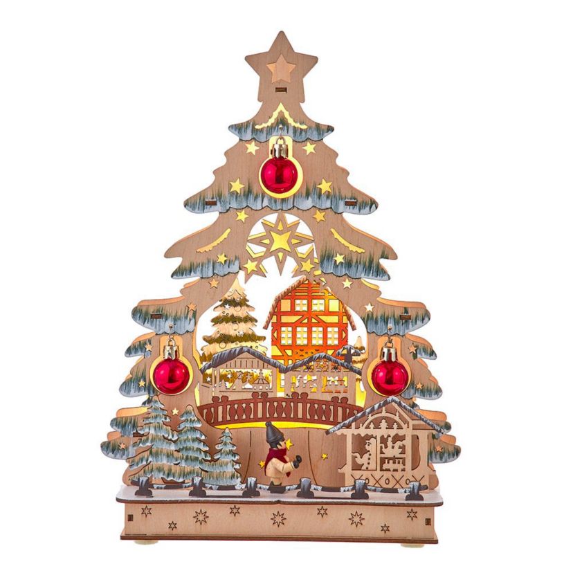 13-Inch Battery Operated LED Lighted Tree With Village Scene Table Piece