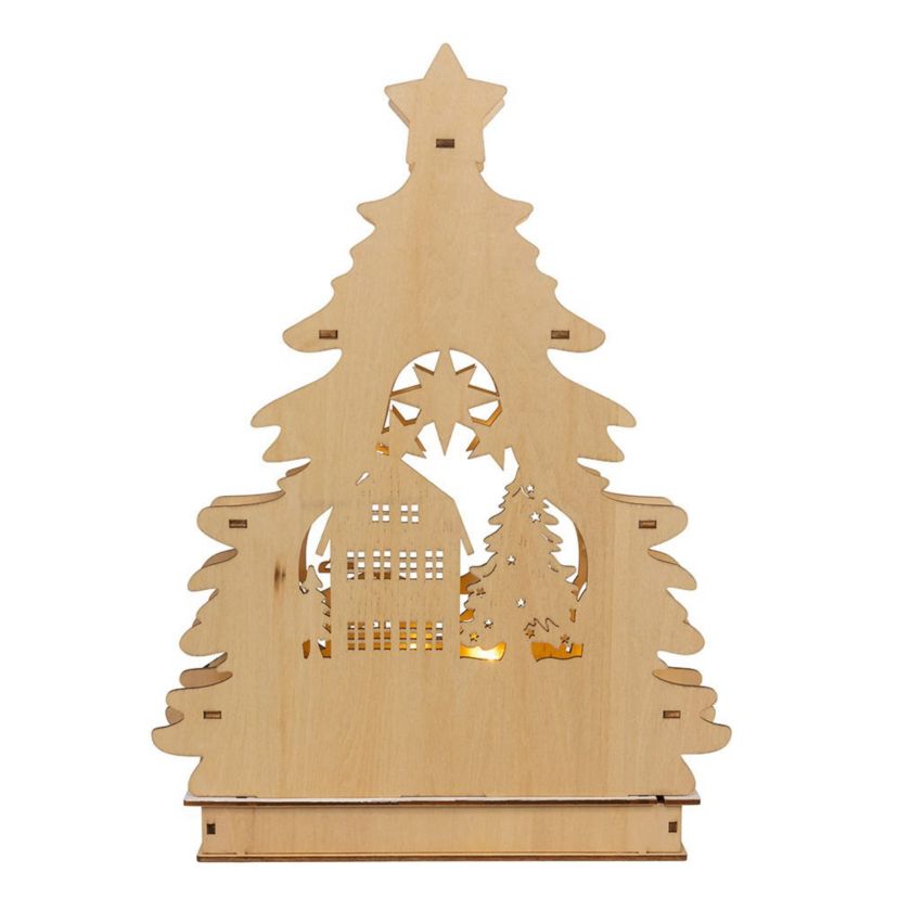 13-Inch Battery Operated LED Lighted Tree With Village Scene Table Piece
