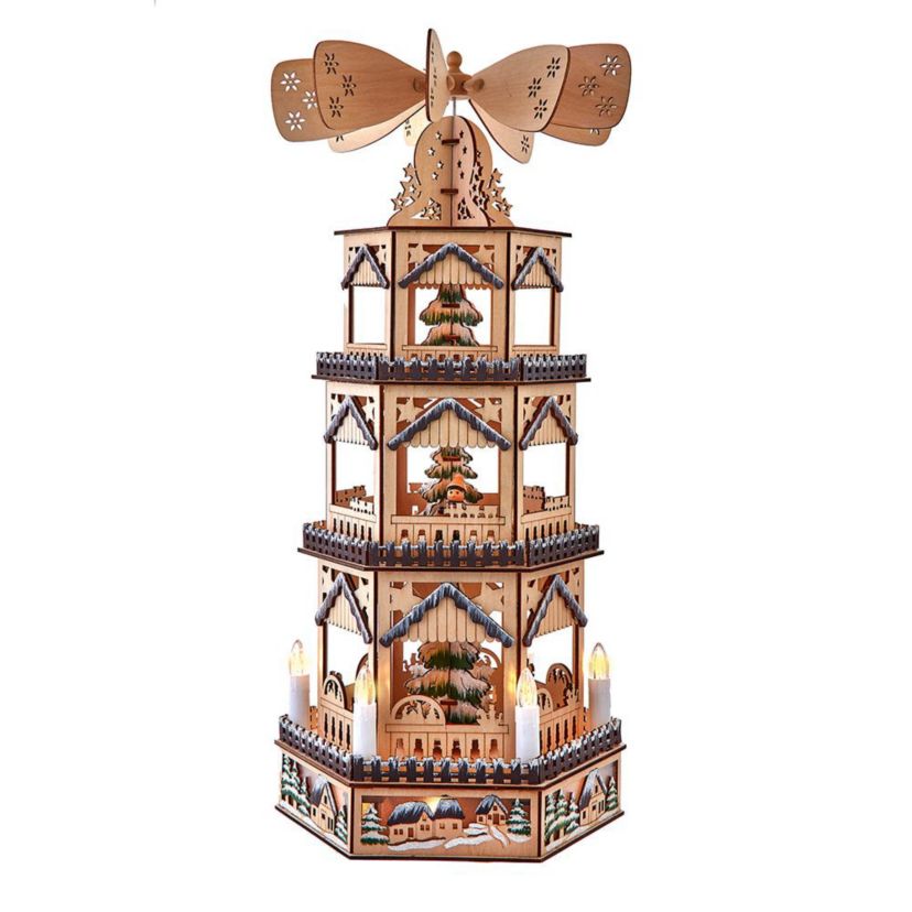19.29-Inch Battery Operated LED Lighted 3-Story Tower Windmill Table Piece