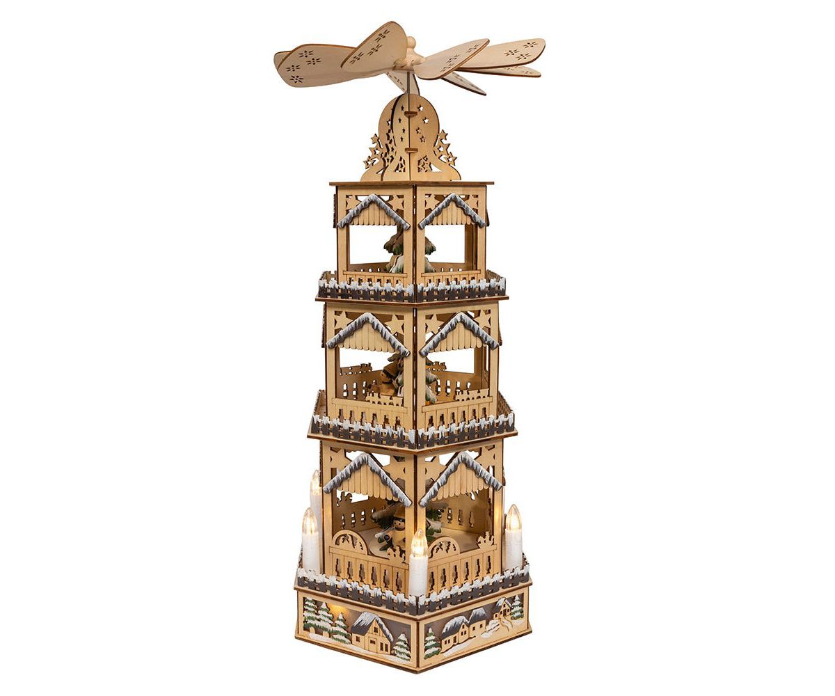 19.29-Inch Battery Operated LED Lighted 3-Story Tower Windmill Table Piece
