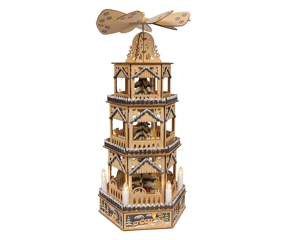 19.29-Inch Battery Operated LED Lighted 3-Story Tower Windmill Table Piece