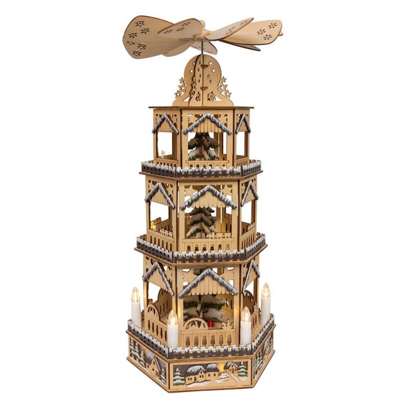 19.29-Inch Battery Operated LED Lighted 3-Story Tower Windmill Table Piece