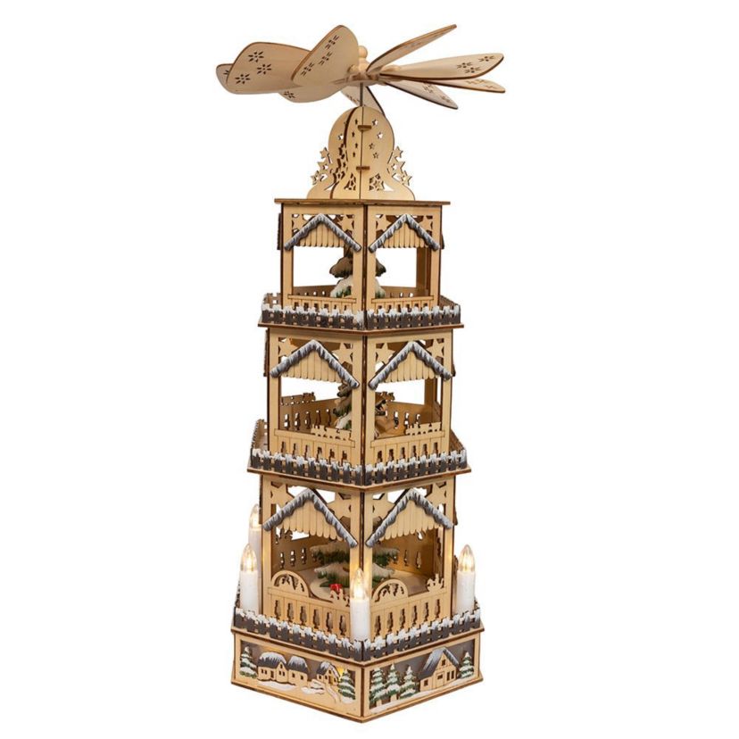19.29-Inch Battery Operated LED Lighted 3-Story Tower Windmill Table Piece